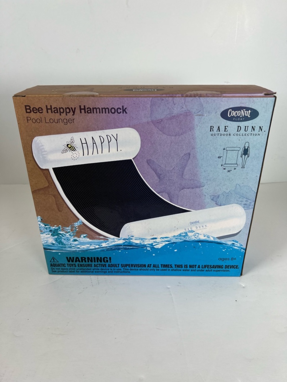 Rae Dunn Bee Happy Hammock Pool Lounger - White & Black